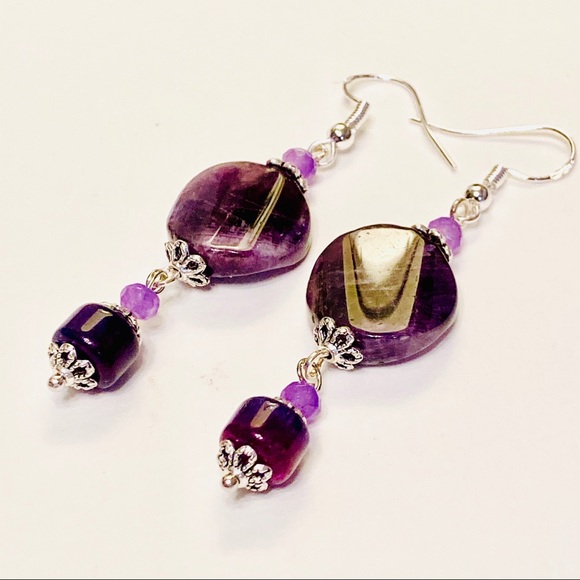 Deep Purple Genuine Amethyst & Sugilite Earrings - Picture 5 of 8